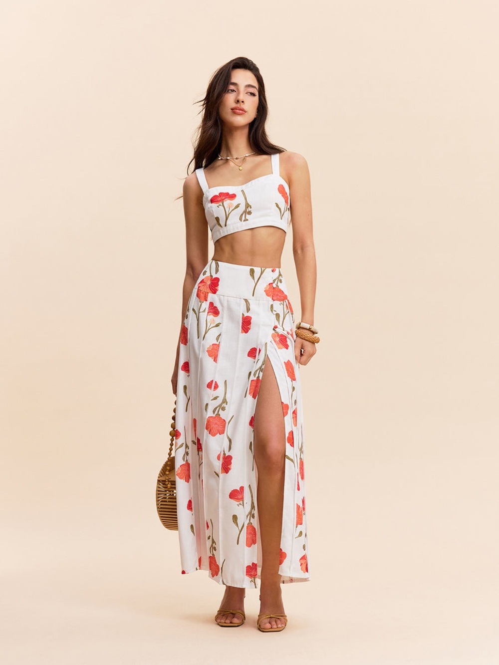 COMMENSE Floral Crop Top & Skirt Set - Picture 2 of 7